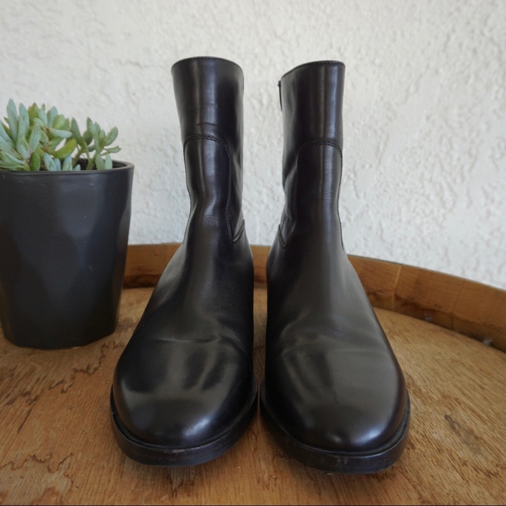 CHLOE Leather Boots, combat style with zipper calf height orange lining sz 37.5 - Picture 13 of 16